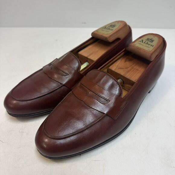 VGUC Ralph Lauren Purple Label Chili Brown Calf Penny Loafer Made in Italy 9.5 D main image 5